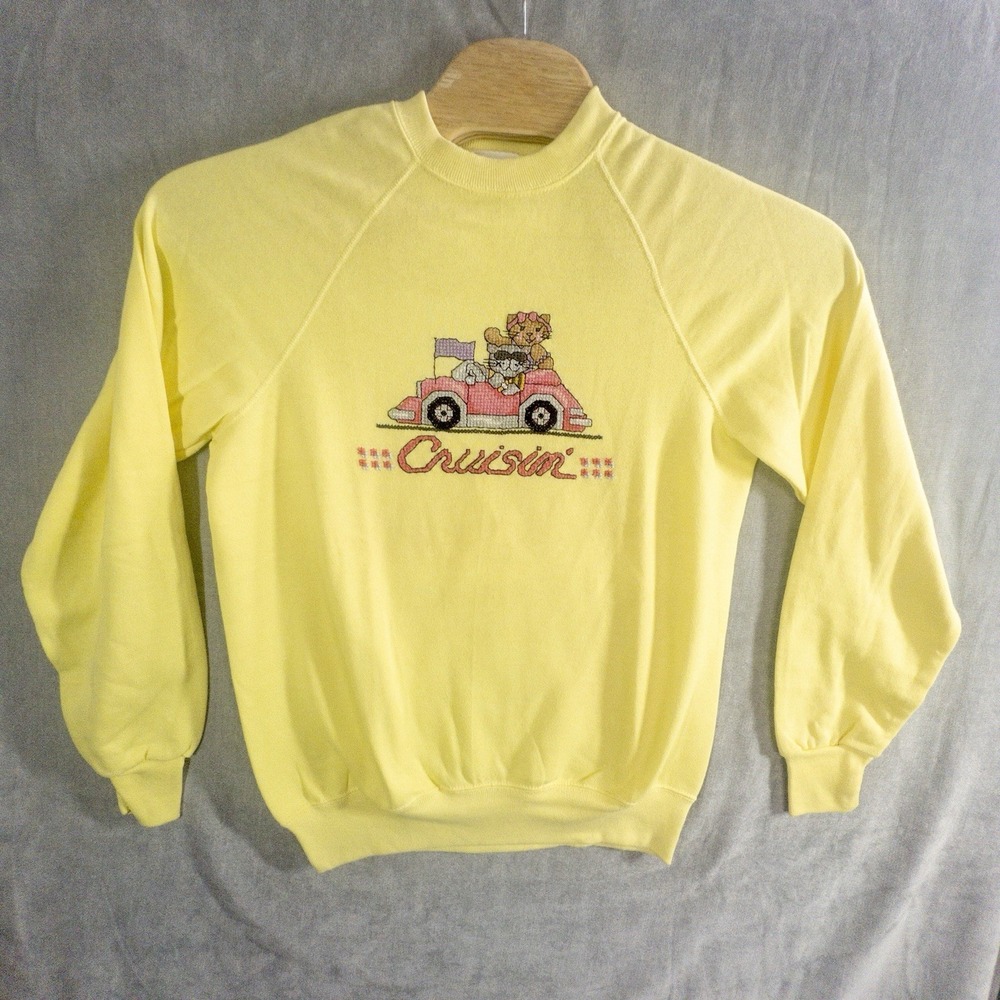 Vtg Bassett Walker 1980's Embroidered Sweatshirt Mens Large (42-44) Cruisin Cats